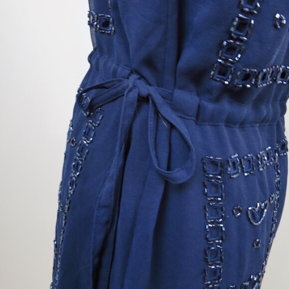 NWT Greylin Gatsby Navy Blue Crepe Beaded Slip Camisole Dress Anthropologie S - Picture 14 of 16